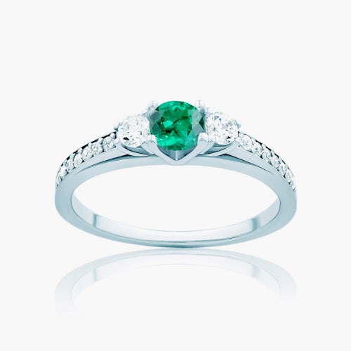 Pierścionek Secret Garden: białe złoto, szmaragd